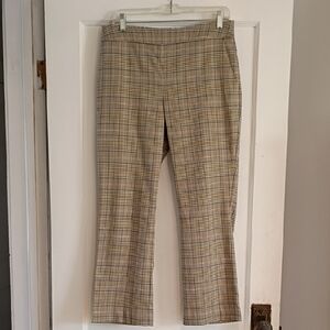 cabi Beige Plaid Straight-Leg Dress Pants